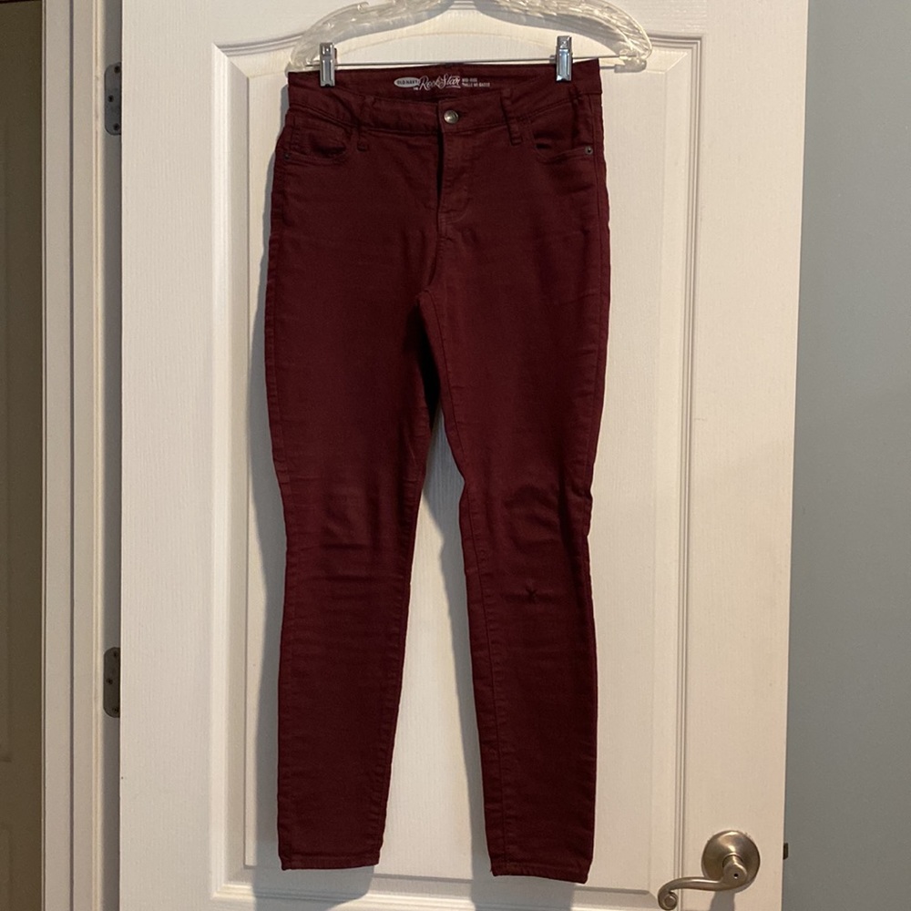 Rock star mid rise dark burgundy denim